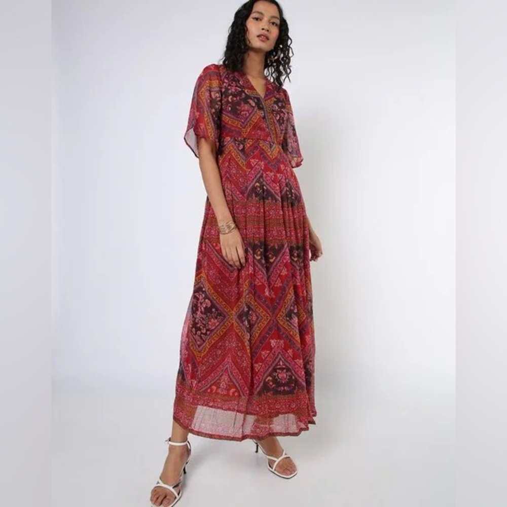 Femella print overlay maxi dress